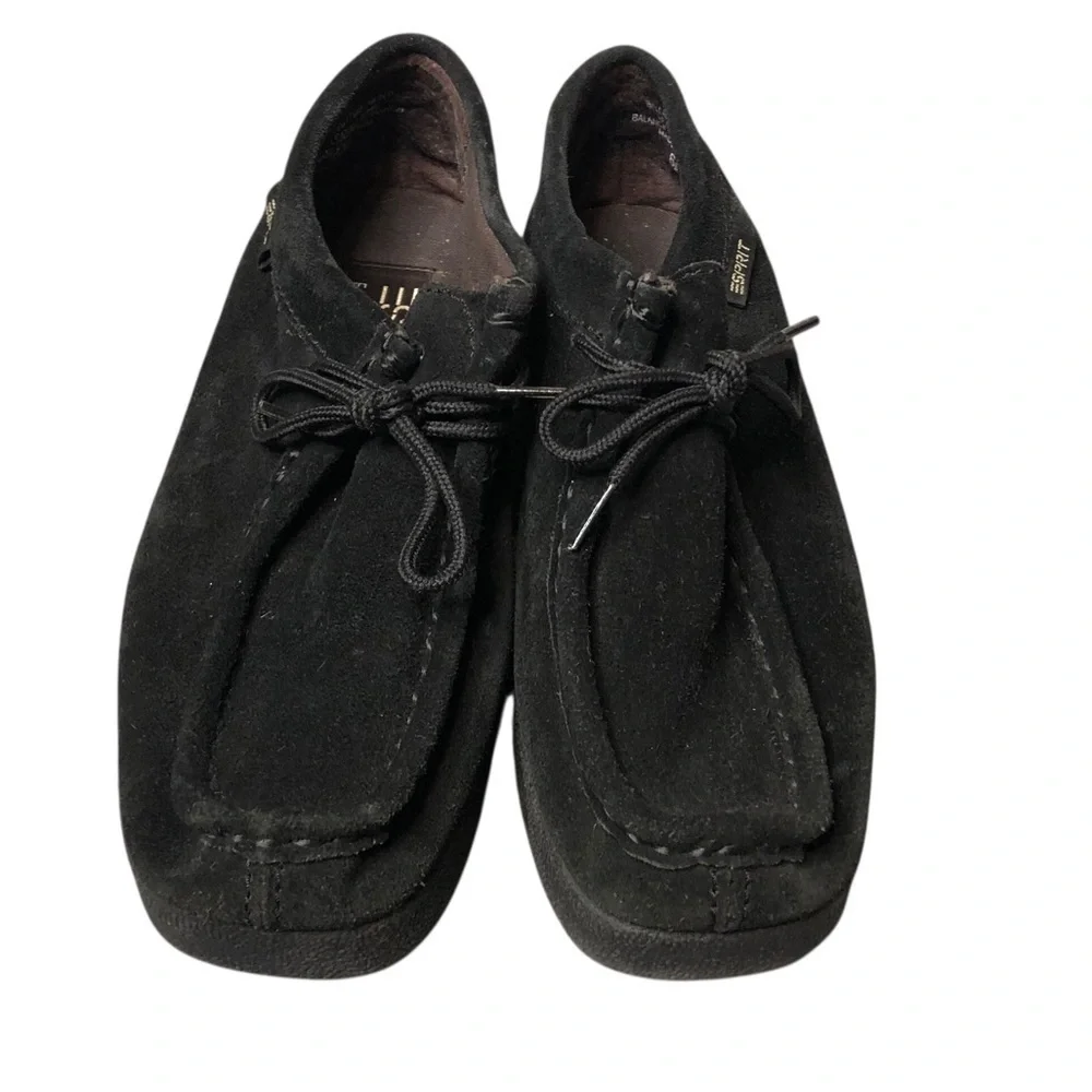 Vtg 90's Y2K Esprit Suede Loafer Black Platform Square Toe Sz 6.5 Retro Grunge